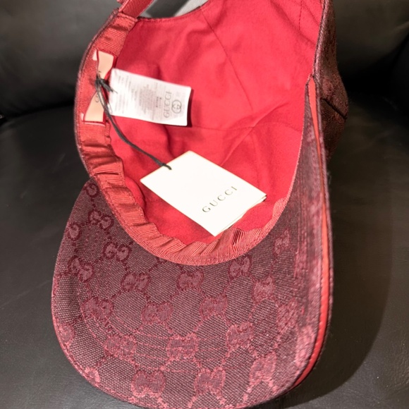 UNISEX GUCCI GG MONOGRAM CANVAS BASEBALL CAP BURGUNDY ADJUSTABLE HAT - Picture 5 of 6